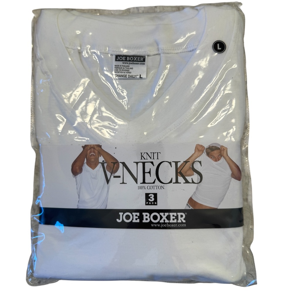 NWT Men's Vintage Joe Boxer Knit V-Necks White 100% Cotton 3 pack - Large